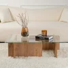 SALTA Tables Basses En Verre|Table basse en verre déstructurée – base effet bois