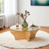 ANZIO Tables Basses En Verre|Tables Basses Rondes|Table basse en verre et bois clair - pied en X,