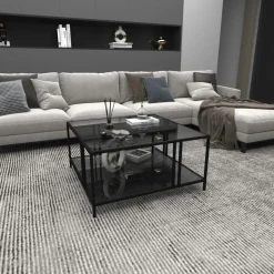 TULUM Tables Basses En Verre|Tables Basses Carrées|Table basse en verre fumé carrée, double plateau