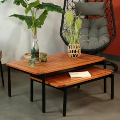 Tables Basses De Jardin|Table basse gigogne bois d'eucalyptus intérieur/extérieur (lot de 2)