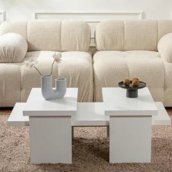 MARFA Tables Basses Gigognes|Table basse gigogne design – effet bois blanc (3 pièces)