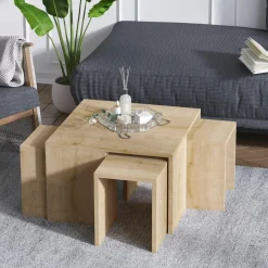 MARFA Tables Basses Carrées|Tables Basses Gigognes|Table basse gigogne effet chêne - 5 pièces