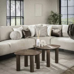 YOGY Tables Basses Design|Tables Basses Gigognes|Table basse gigogne en bois de teck forme organique carrée (lot de 2)