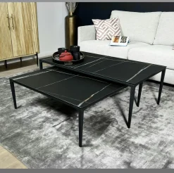 LOMBARDIE Tables Basses Gigognes|Table basse gigogne en céramique noire marbrée (lot de 2)