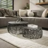 Tables Basses Gigognes|Table basse gigogne en métal gris motifs ajourés (2 pièces)