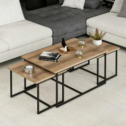 JENA Tables Basses Gigognes|Table basse gigogne minimaliste effet noyer (lot de 3)