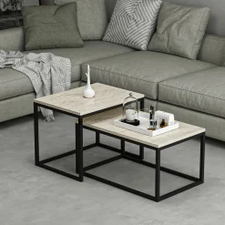 JENA Tables Basses Gigognes|Table basse gigogne moderne - effet noyer & noir (lot de 2)