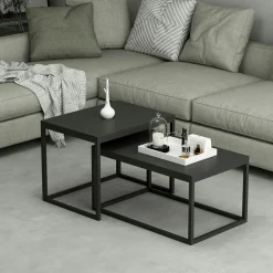 JENA Tables Basses Gigognes|Table basse gigogne noire design moderne (lot de 2)