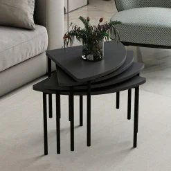 JENA Tables Basses Rondes|Tables Basses Gigognes|Table basse gigogne petit espace, finition anthracite