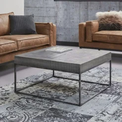 Lucknow Tables Basses Carrées|Tables Basses Industrielles|Table basse grise bois massif 80 cm