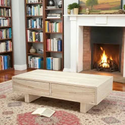 Niagara Tables Basses À Tiroirs|Table basse Hévéa 2 tiroirs 120x60x35cm