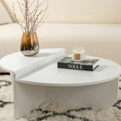 MARFA Tables Basses Rondes|Tables Basses Gigognes|Table basse moderne blanche effet laque - 2 hauteurs