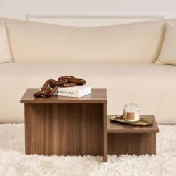 MARFA Tables Basses Rondes|Tables Basses Gigognes|Table basse moderne effet bois de pin - 2 hauteurs