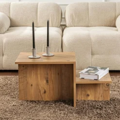 MARFA Tables Basses Rondes|Tables Basses Gigognes|Table basse moderne effet bois de pin - 2 hauteurs