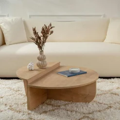 MARFA Tables Basses Rondes|Tables Basses Gigognes|Table basse moderne effet chêne huilé - 2 hauteurs