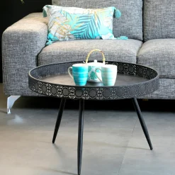 Univers Déco·Globe-Trotter|Tables Basses Industrielles|Table basse métal noir motifs ajourés grand modèle