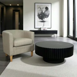 LOMBARDIE Tables Basses Rondes|Table basse noire - plateau céramique, bords crantés