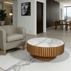 LOMBARDIE Tables Basses Rondes|Table basse noire - plateau céramique, bords crantés