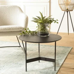 CORUMBA Tables Basses Rondes|Tables Basses Industrielles|Table basse noire ronde bois-métal