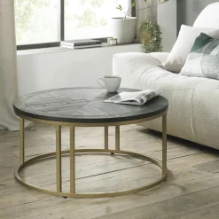 VALLEY Tables Basses Rondes|Table basse noire ronde en marqueterie de bois