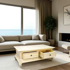 Maori Tables Basses À Tiroirs|Table basse Opium Hévéa 2 tiroirs 100x60x40cm