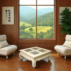 Maori Tables Basses Carrées|Table basse Opium vitrée Hévéa 4x4 carreaux 80x80x35cm