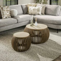 ASCOLI Tables Basses Gigognes|Table basse organique en bois et céramique (lot de 3)