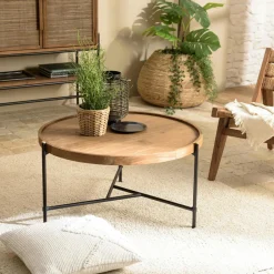 Swing Tables Basses Industrielles|Table basse ovale en teck recyclé et métal 164 cm