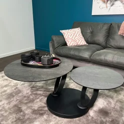 LOMBARDIE Tables D'Appoint Rondes|Sellettes Rondes|Table basse pivotante en céramique anthracite