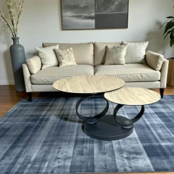 LOMBARDIE Tables D'Appoint Rondes|Sellettes Rondes|Table basse pivotante en céramique effet bois