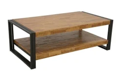 Docker Tables Basses Industrielles|Table basse rectangle hévéa recyclé naturel et métal noirci 2 plateaux 130X70X45cm