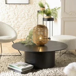 CORUMBA Tables Basses Rondes|Tables Basses Industrielles|Table basse ronde 80 cm bois et métal noir