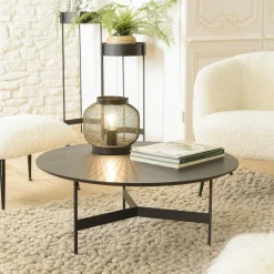 CORUMBA Tables Basses Rondes|Tables Basses Industrielles|Table basse ronde 50 cm bois noir