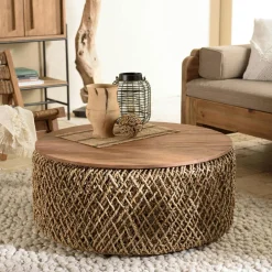 Swing Tables Basses Rondes|Table basse ronde 98 cm fibre tressée et bois