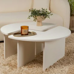 MARFA Tables Basses Rondes|Tables Basses Gigognes|Table basse ronde blanche effet bois - design puzzle