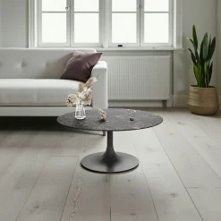 LIGURIE Tables Basses Rondes|Table basse ronde céramique grise marbrée, pied tulipe