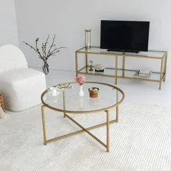 TULUM Tables Basses En Verre|Tables Basses Rondes|Table basse ronde design - verre & métal noir