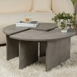 MARFA Tables Basses Rondes|Tables Basses Gigognes|Table basse ronde effet bois de pin – design puzzle