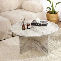 MARFA Tables Basses Rondes|Table basse ronde effet marbre – pied croisé design