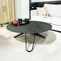 LOMBARDIE Tables Basses Rondes|Table basse ronde en céramique marbrée anthracite