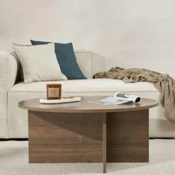 MARFA Tables Basses Rondes|Table basse ronde minimaliste - effet bois de noyer