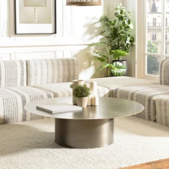 ZALA Tables Basses Rondes|Table basse ronde métal argenté bord doré D120 cm