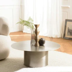 ZALA Tables Basses Rondes|Table basse ronde métal argenté bord doré D120 cm