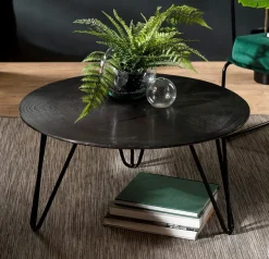 ZALA Tables Basses Design|Tables Basses Rondes|Table basse ronde noire rainures pieds épingle