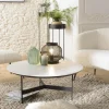 CORUMBA Tables Basses Rondes|Table basse ronde plateau blanc pierre marbrée