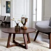 LILLEHAMMER Tables Basses Rondes|Table basse ronde style vintage - pieds croisés, finition noyer