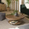 Swing Tables Basses Rondes|Table basse ronde teck recyclé et métal double plateau D80cm