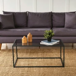 TULUM Tables Basses En Verre|Tables Basses Rondes|Table basse ronde verre ⌀60 cm - structure métal noir