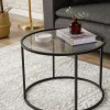 TULUM Tables Basses En Verre|Tables Basses Rondes|Table basse ronde verre fumé ⌀60 cm - structure noire