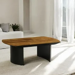 TRANI Tables Basses Vintage|Table basse teck recyclé pieds arrondis noirs